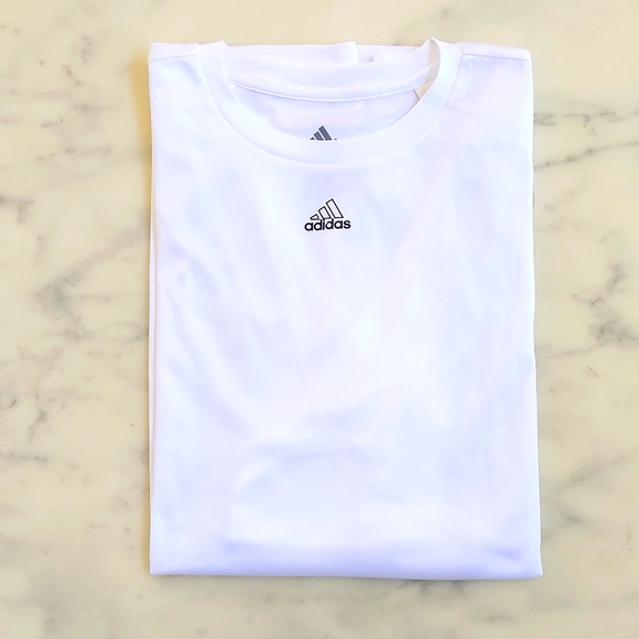 NWOT. Adidas Active Short Sleeve Tee with front logo and stripe design. - Picture 1 of 5